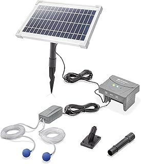 esotec Solar Teichbelüfter Set 8/200, 6,4V/DC Belüfterpumpe, LiFePO4 Akku, Teichbelüftung, Sauerstoffpumpe 200l/h Luftleistung, Solarpanel 8W, Erdspieß 101878