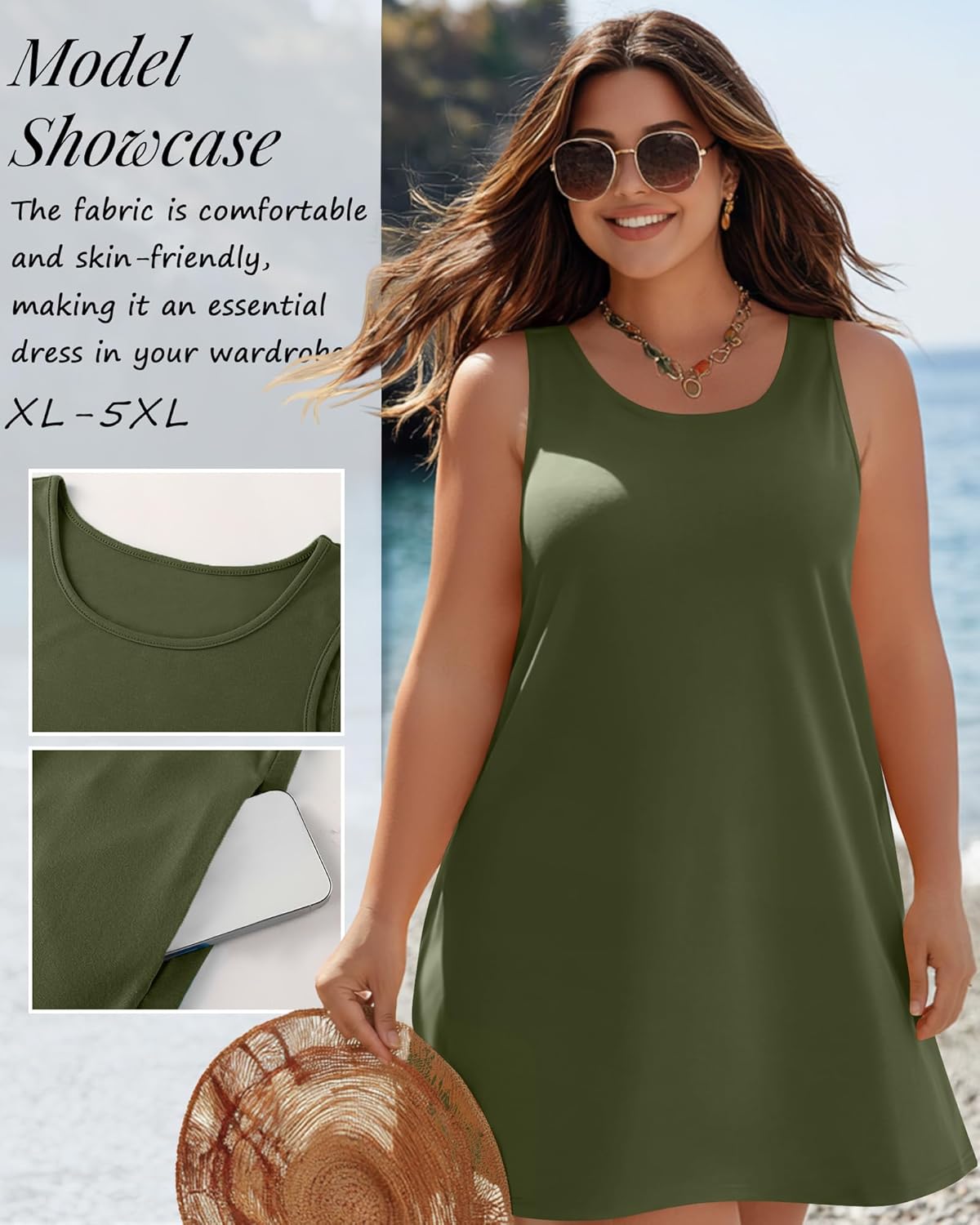 2 Pack Women's Plus Size Summer Dresses, Casual Sleeveless Tank Dress Round Neck T-Shirt Sundress with Pockets - Image 5