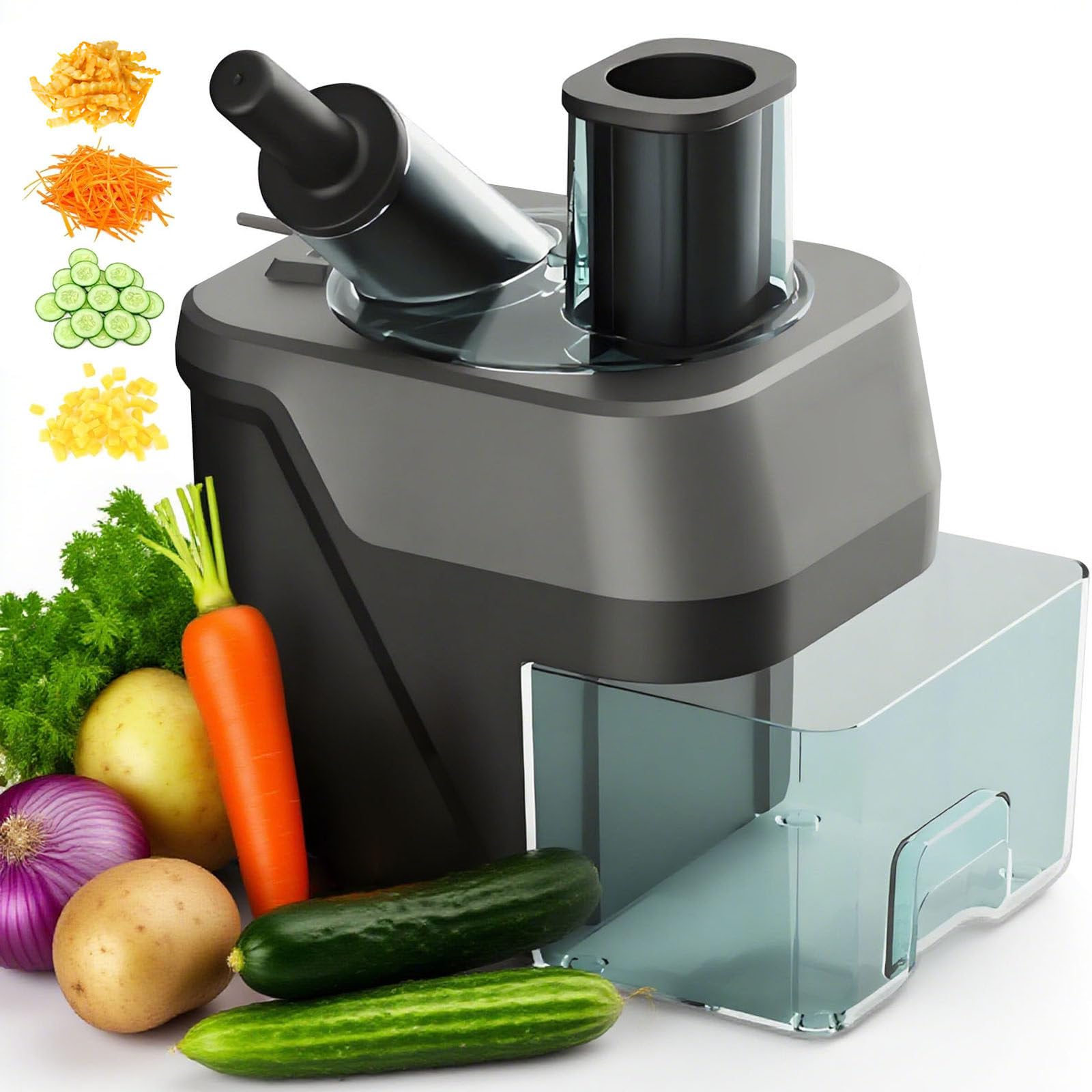 Cortador De Verduras Eléctrica 4 En 1, Procesador De Alimentos para Cortar Verduras En Dados, con Rebanado, Triturado, Corte En Dados Y Rayado, para Uso Doméstico Comercial