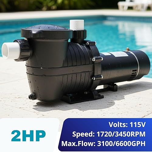 Miniatura 2 de LANCHEZ Bomba de piscina interiorsobre el suelo, autorecortable (velocidad dual, 2 HP, 6600 GPH, 115V, adaptador NPT de 1.5" y 2", cesta de colador)