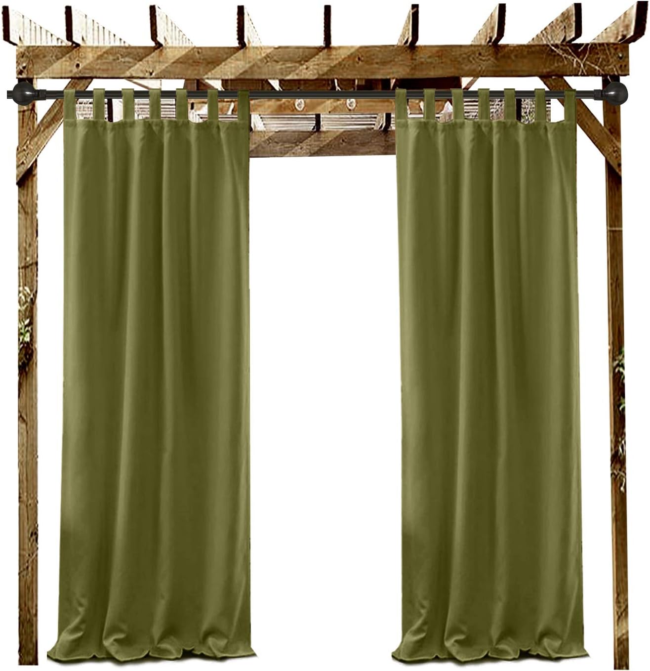 Drapifytex Extra Size 100 Inches Width by 102 Inches Length Outdoor Curtain Waterproof Curtain Olive Green Blackout Drapery Tab Top Drape, Patio Curtain (1 Panel)