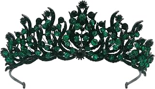VNJUGF Coronas de bruja nupcial de cristal negro for mujer, disfraz de diamantes de imitación verdes, diadema de desfile europeo, accesorios for el cabello de boda wanglan(Green Color)