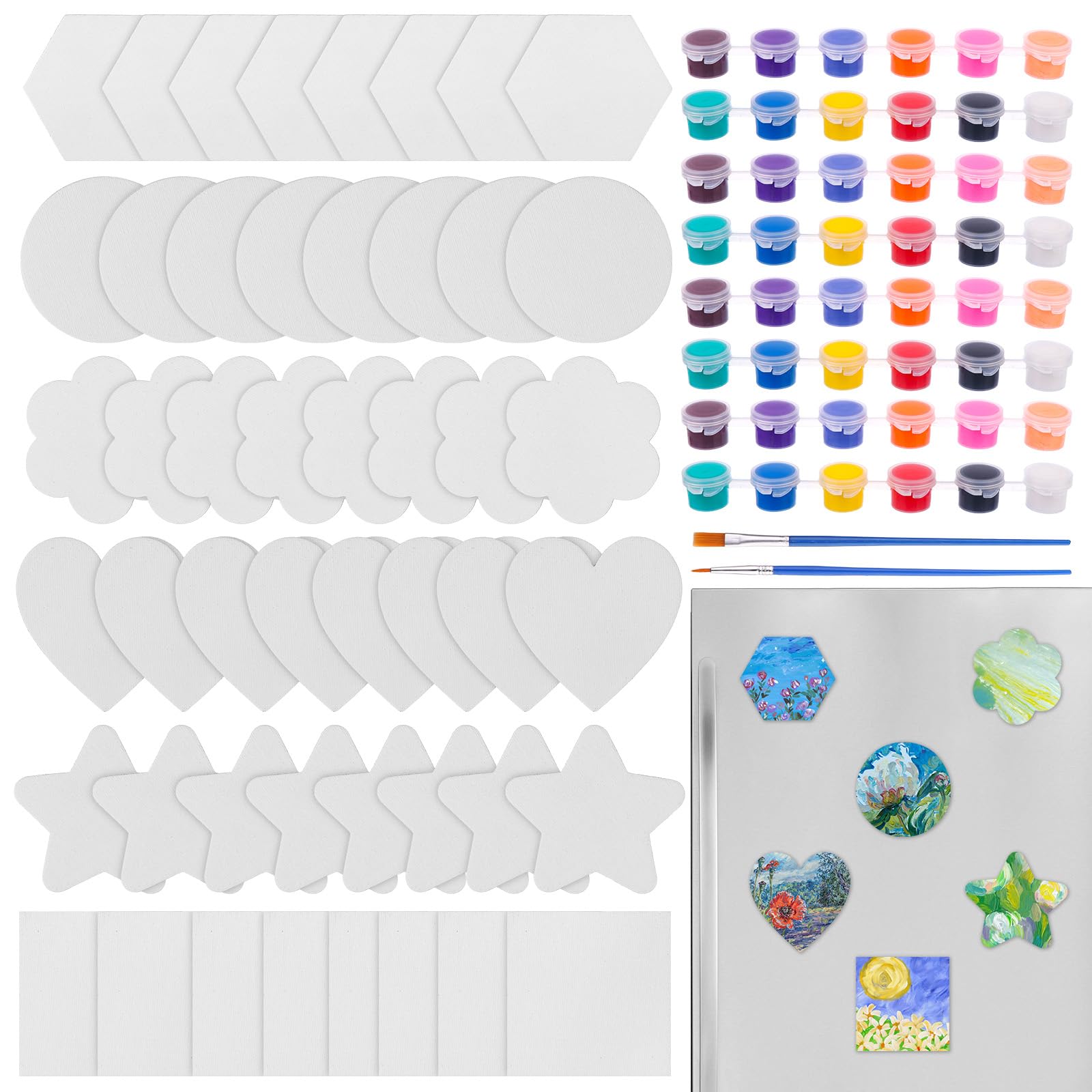 104 Pcs 3 Inch Mini Magnetic Canvas Panel Boards Kit Magnetic Painting Canvas with Paint Colors Brushes Mini Tile Art Fun Painting Kit for Fridge Locker DIY Art Craft Paints Canvases