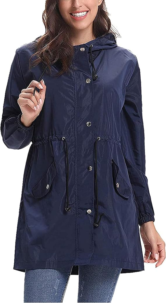 Women Waterproof Raincoat Hooded Long 
