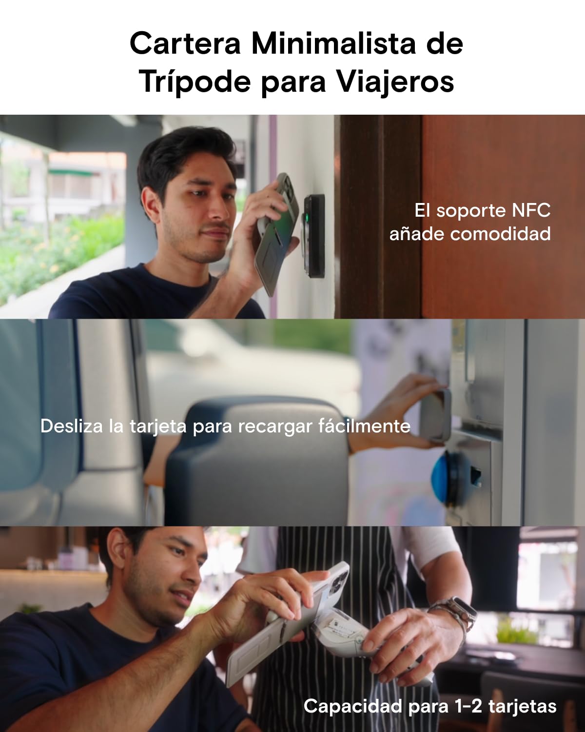 MOFT Tarjetero y Trípode Móvil, Trípode Smartphone Soporte Teléfono Compatible con Magsafe, MOVAS Tarjetero Plegable para Teléfono con Fuerte Magnetismo (Negro Azabache)