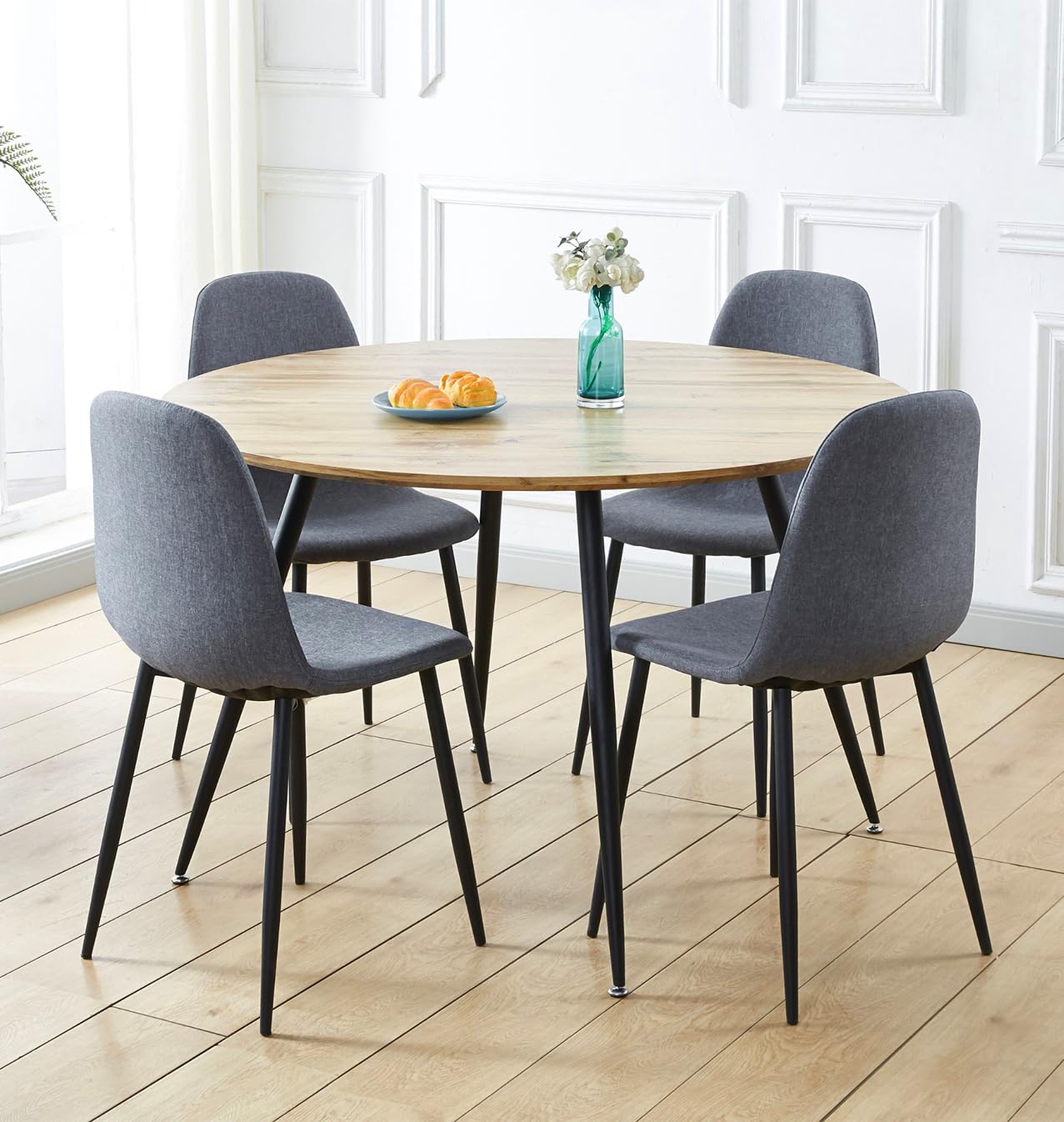 Hallowood Furniture Cullompton Large Round Dining Table Set of 4, Light ...