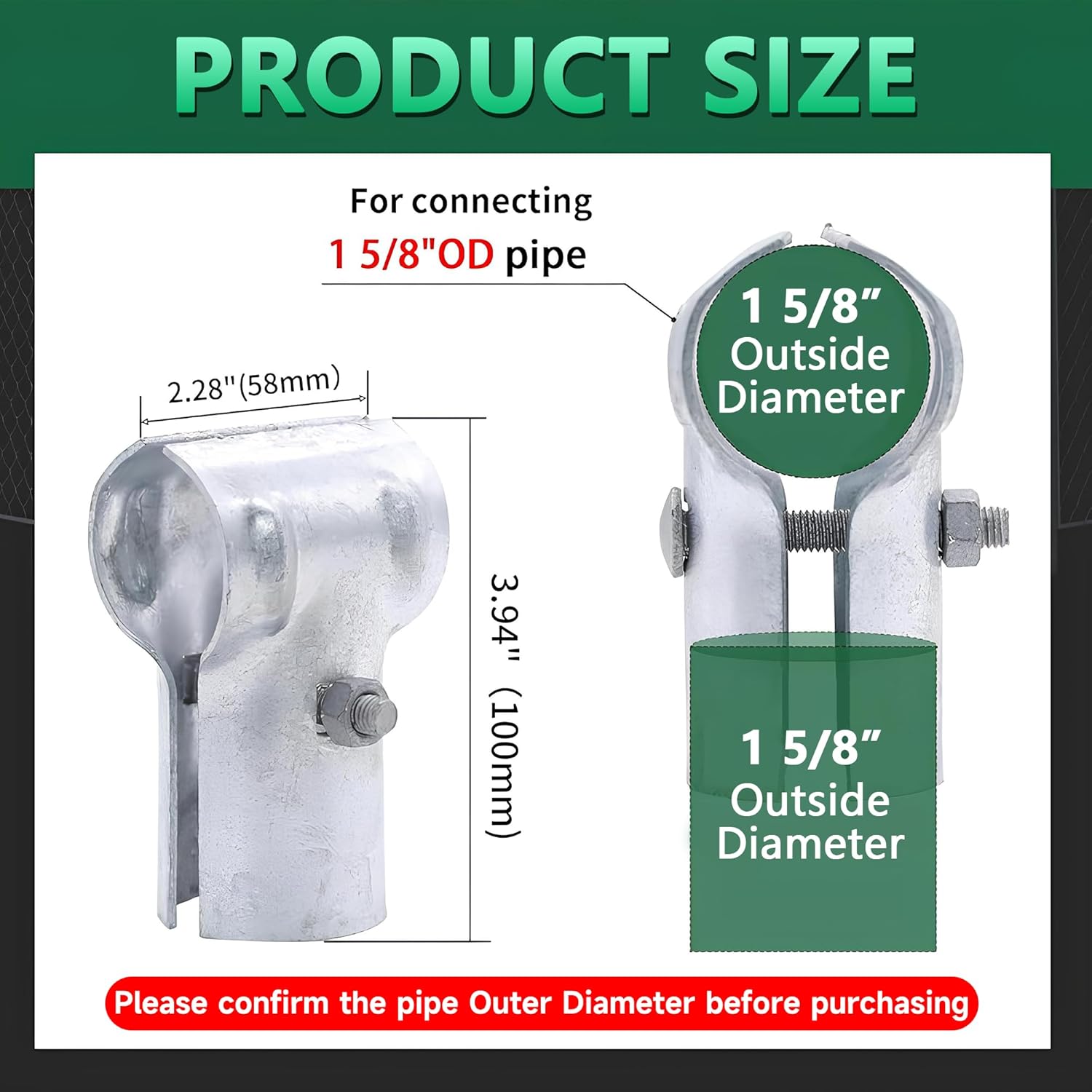 KINNAN 1-5/8 X 1-5/8 End Rail T Clamp for Chain Link Fence, Galvanized Steel for 1-5/8" OD Pipe, 12 Pcs Bolts & Nuts Included