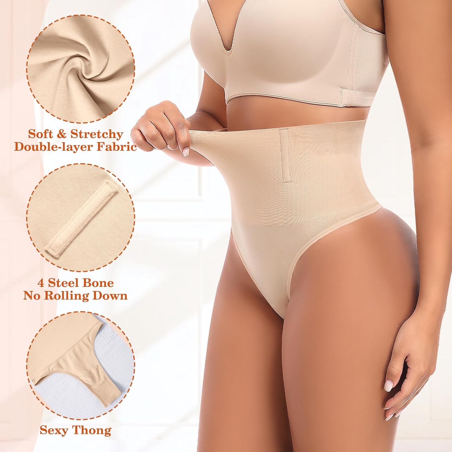 Werena Tummy Control Thong Shapewear for Women Seamless Shaping Underwear High Waist Body Shaper Panties Panty Girdle - Image 3