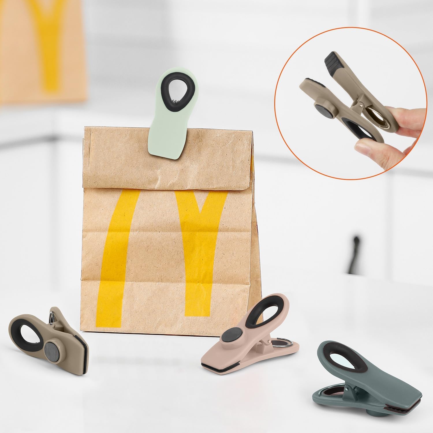 TACGEA Chip Clips, Magnetic Bag Clips Food Storage, 16 Pack, Neutral Color image 5
