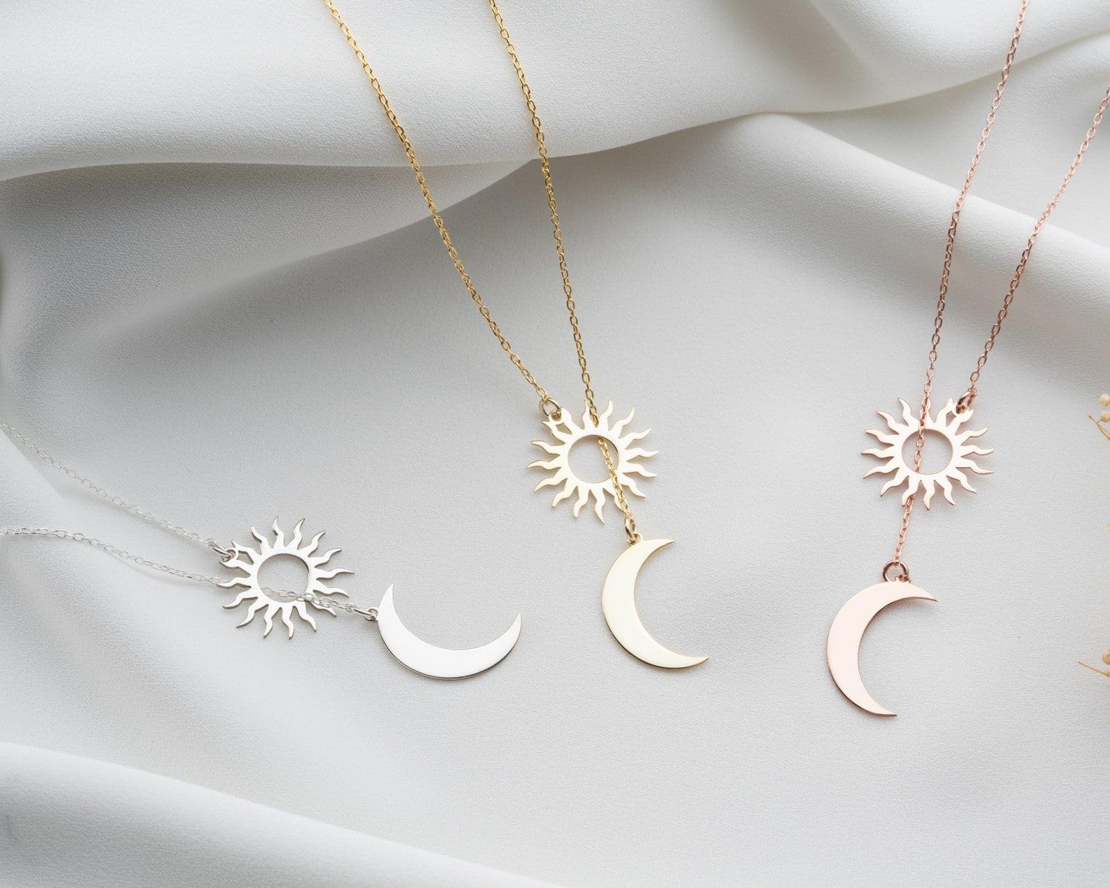 Oro sole e luna coppia collana, sole luna set argento amicizia ciondolo