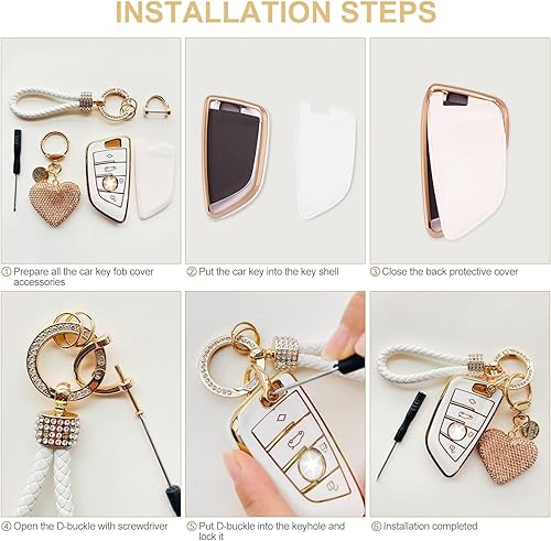 Miniatura 6 de Funda para llavero, funda de TPU suave para llavero de coche con llaveros, BlancoDorado
