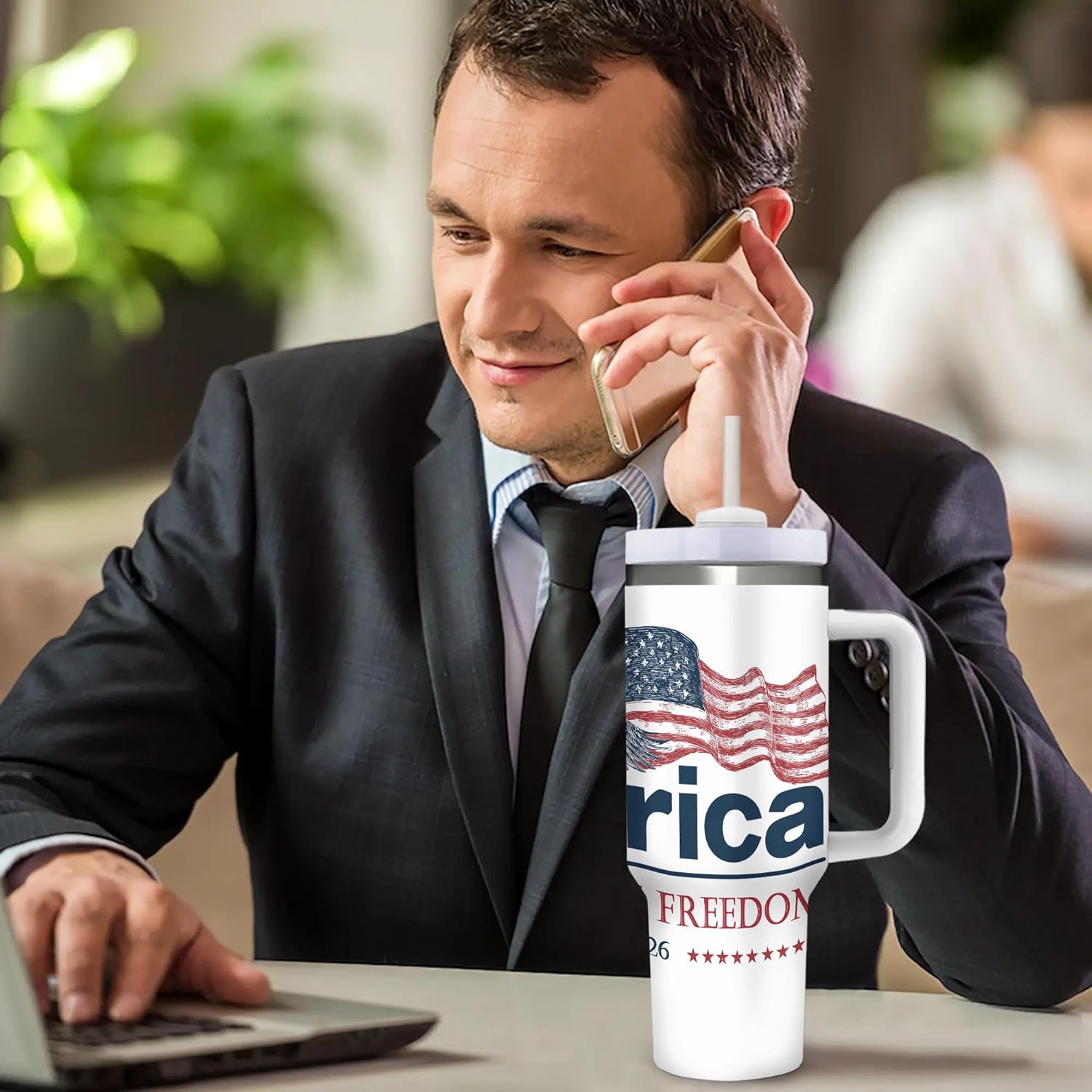 40 OZ America 250th Anniversary Tumbler with Handle, 250 Years Double Wall Stainless Steel Travel Coffee Mug with Straw Lid, Celebrating 250 at Home Insulation and Cooling Cup