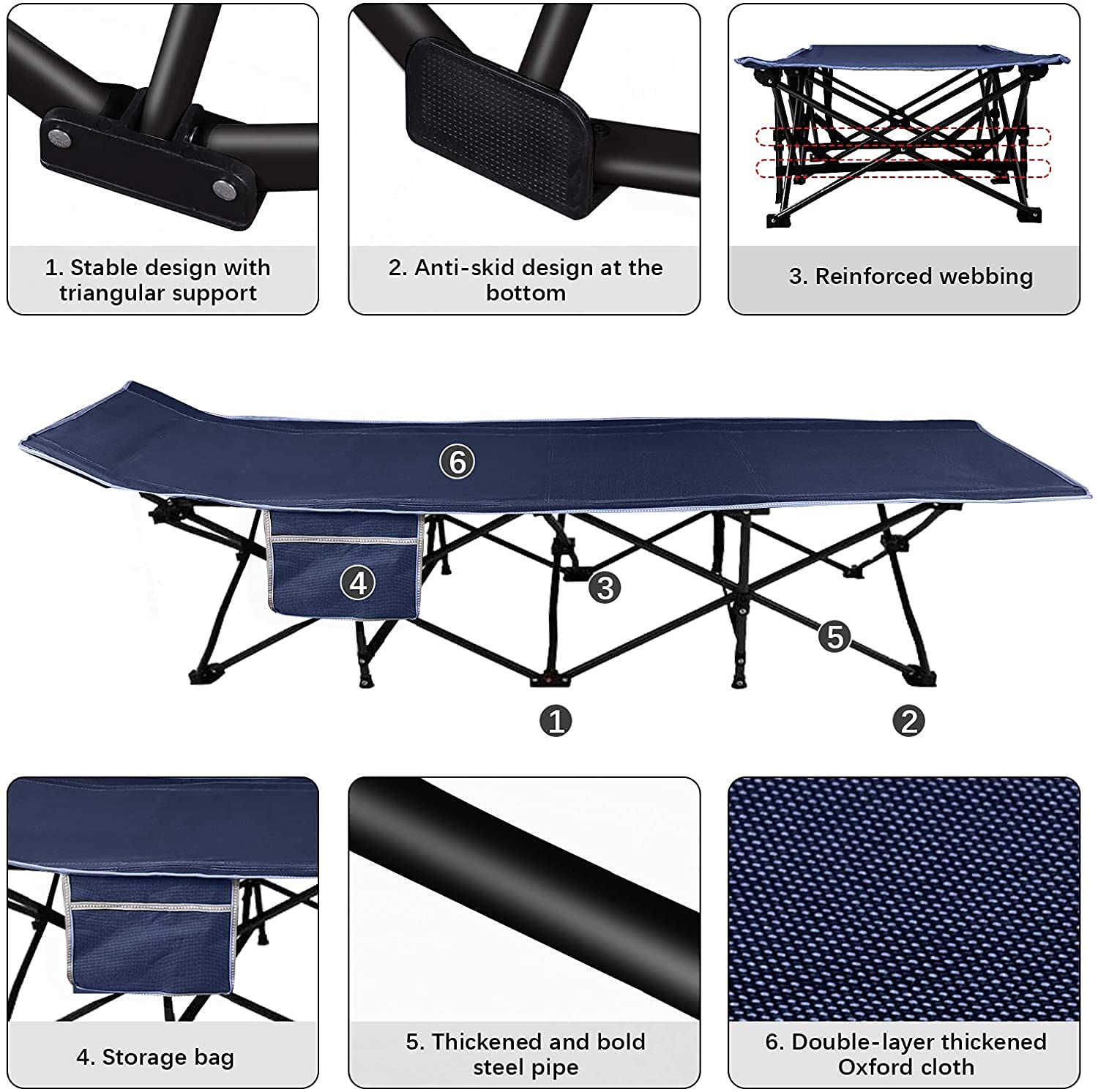 MAHVIW Folding Camping Cots for Adults Heavy Duty, Camp Pliable Extra Wide Sturdy Portable Sleeping Cot for Camp Office Use Travel, Base Camp, Hiking, Mountaineering, Hospital, Beach, Travel Bed 2