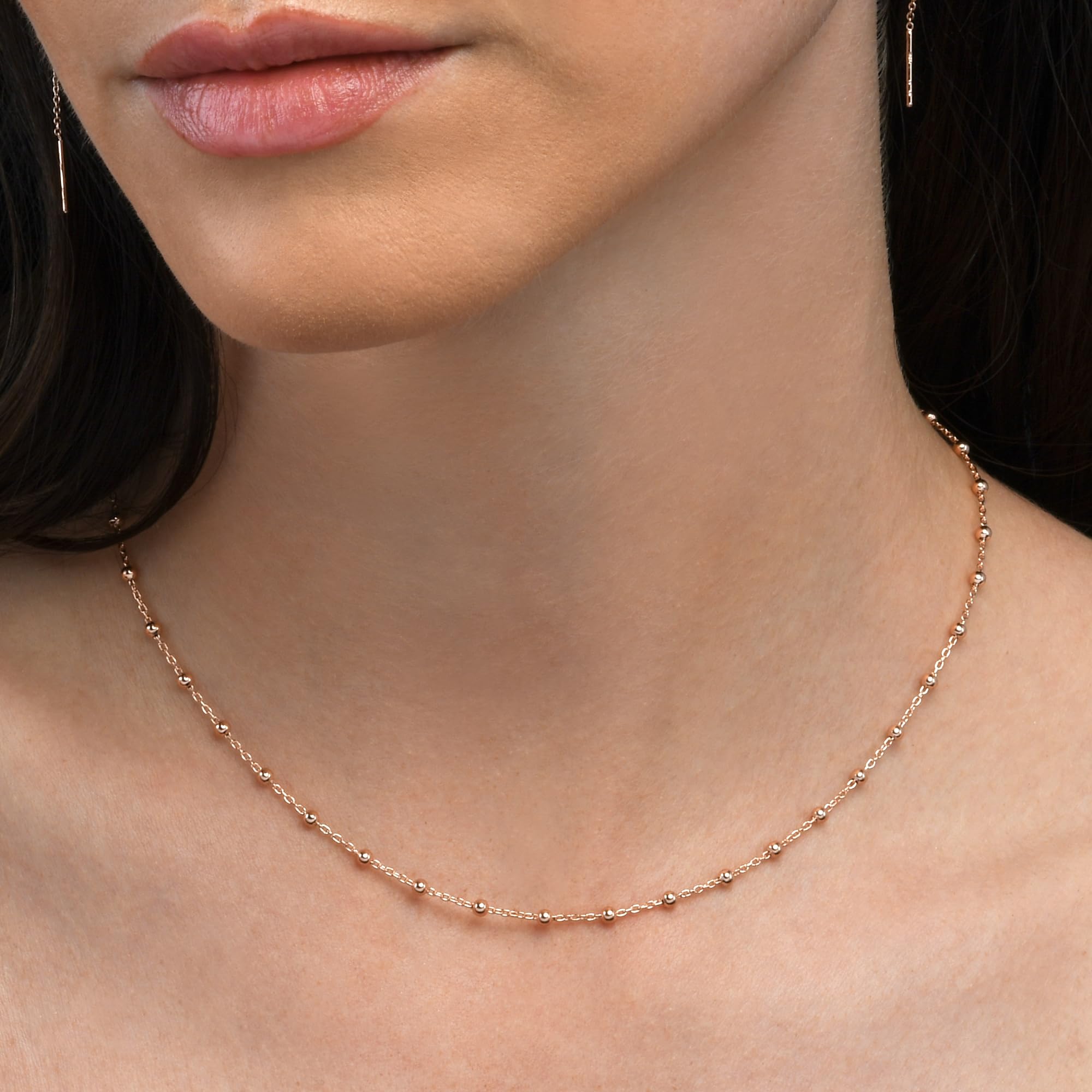 namana Delicado Collar de Cadena en Plata de Ley 925, Collares de Cadena de Bolas en Plata, Oro u Oro Rosa, Lindos Collares de Cadena con Pequeñas Cuentas Para Mujer