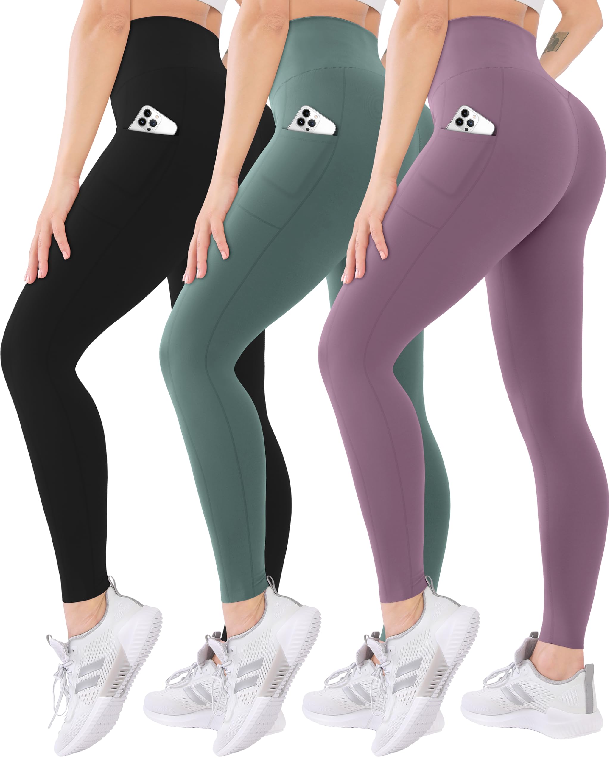 3 Pack High Waisted Leggings for Women with Pockets Soft Active Tummy Control Pants for Yoga Running & Daily Wear