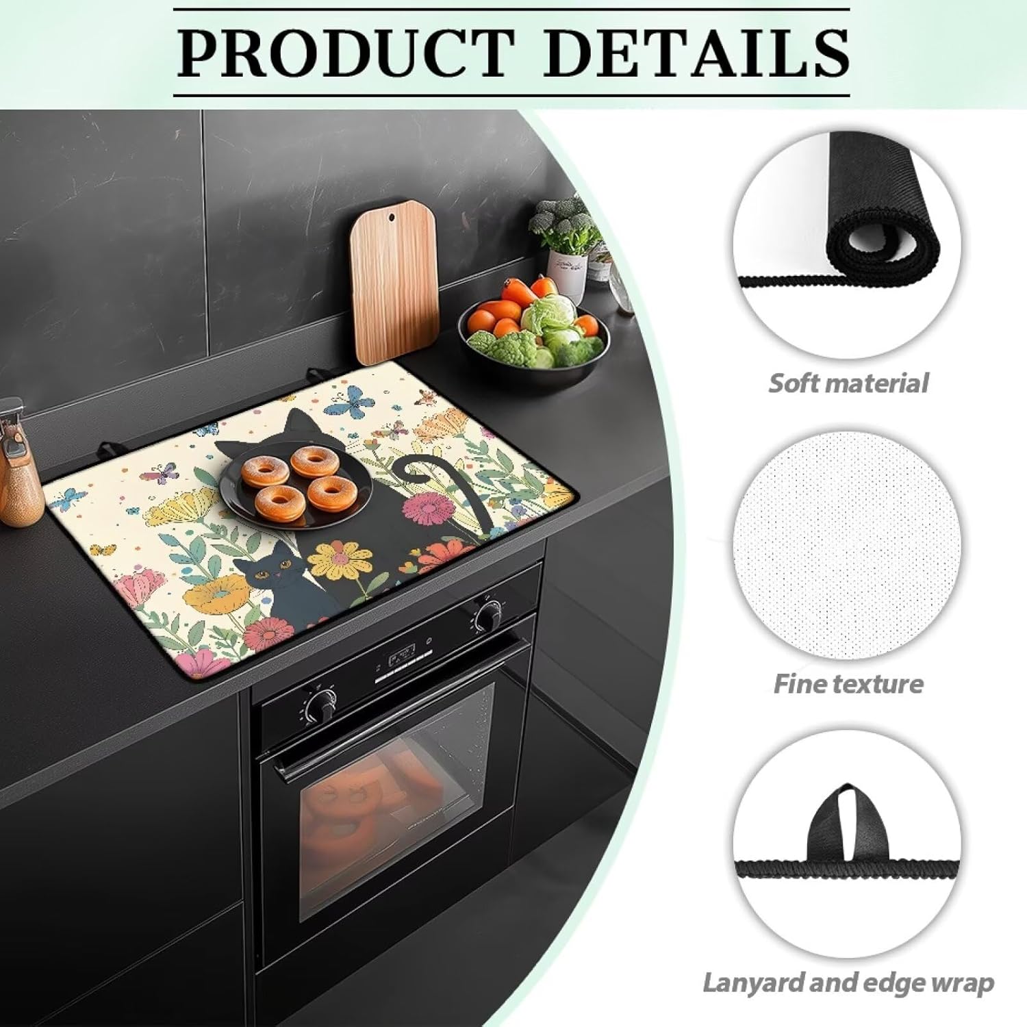 Cartoon Black Cat Floral Butterfly Print Stove Top Covers for Electric Stove 29.18 x 20.96 inch Stovetop Protector Pad Waterproof Glass Cooktop Cover for Flat RV Range Kitchen