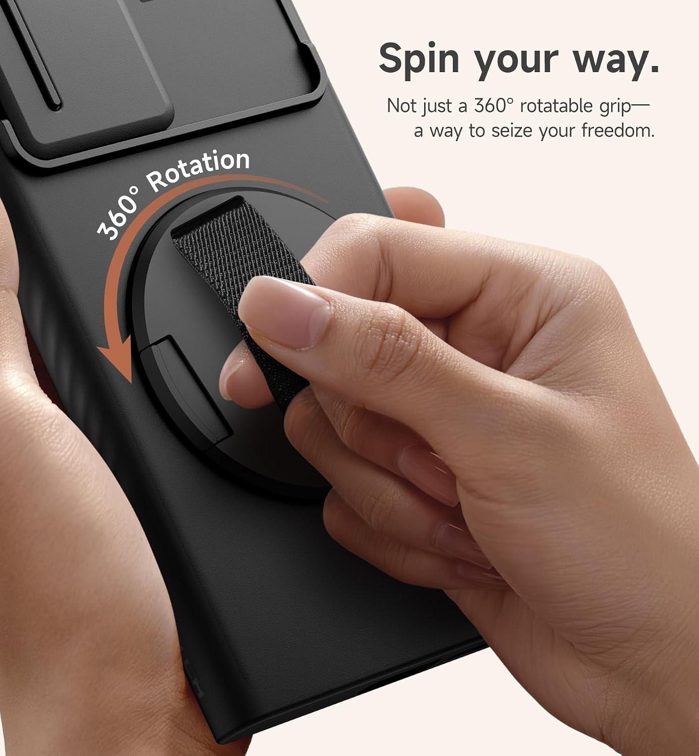 Condition photo showing New/Like New for suritch for samsung galaxy s23 ultra case [no magnet ring][360° rotatable phone grip][invisible kickstand][slide camera cover] -black for s23 ultra-6.8" black