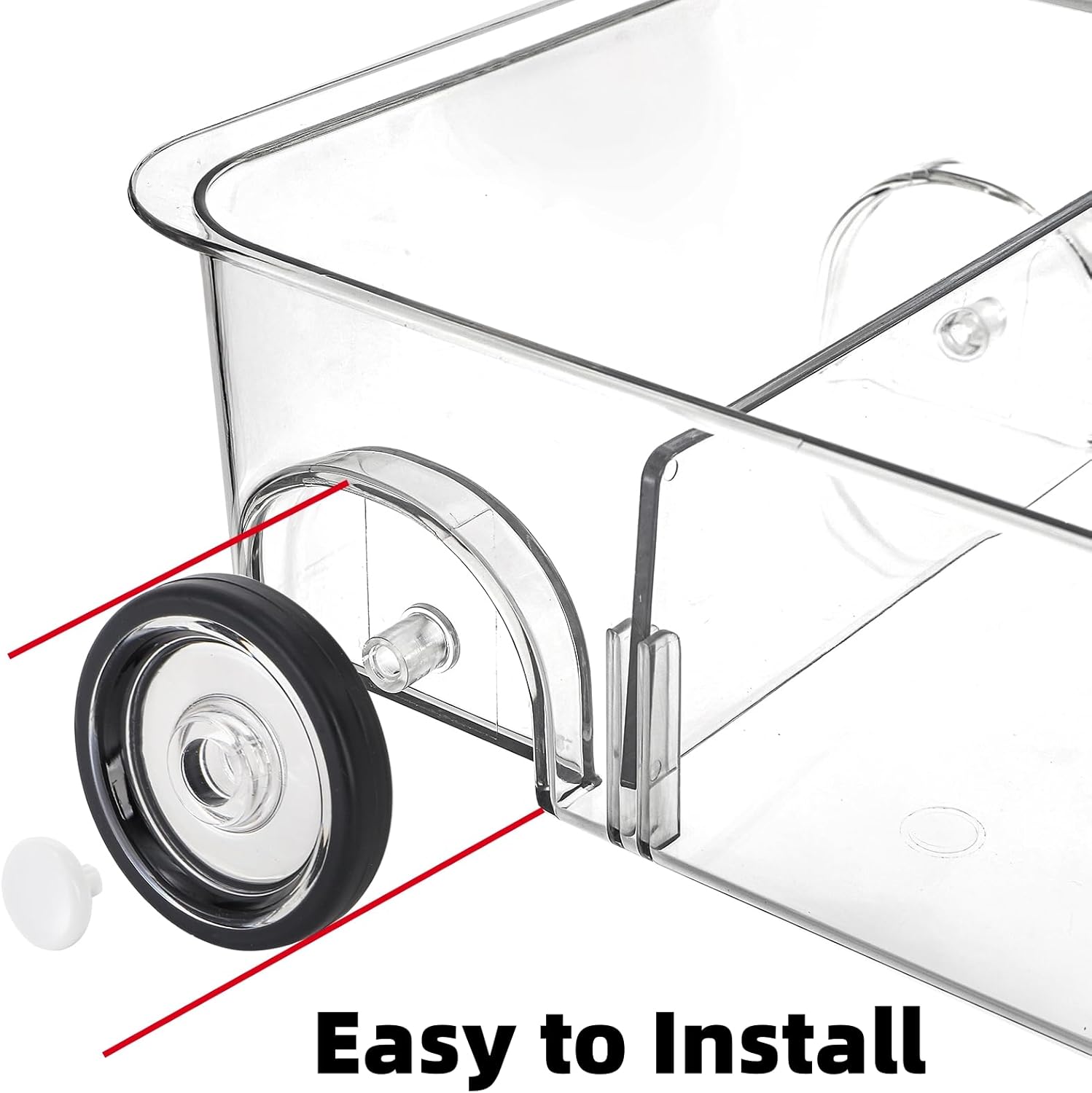 2 Pack Refrigerator Organizer Bin with Wheels, Roll Out Pantry Storage with Dividers, Clear Plastic Refrigerator Drawer, Upgrade Thick Fridge Caddy for Under Sink, Kitchen Organization - Image 5