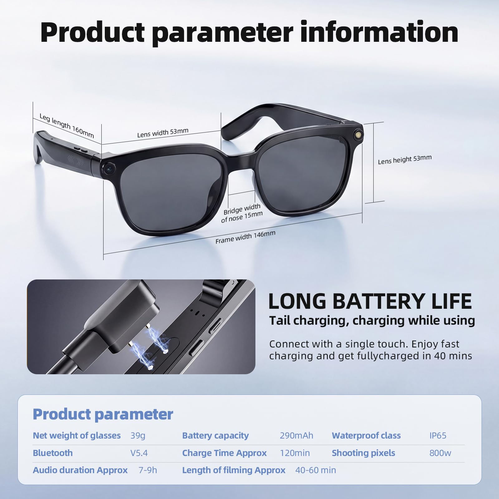 Smart Brille mit 4K HD Kamera und Bluetooth, Echtzeitübersetzung, Musik & Freisprechanrufe, Photochrome Linsen, UV & Blaulichtschutz für Damen & Herren