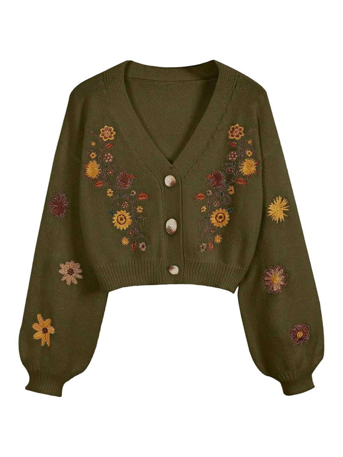 Womens Floral Boho Cardigan Sweater Cottagecore Cropped Cardigan Western Embroidery Button Down Sweates Knit Top