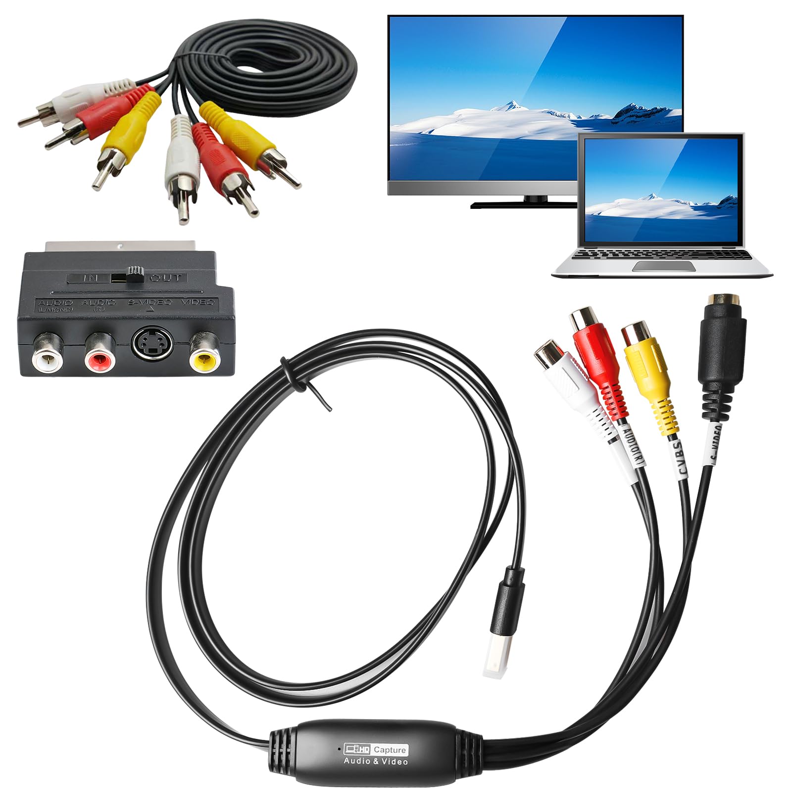 Tarjeta de grabación de vídeo USB 2.0, tarjeta de captura de vídeo de audio, tarjeta de captura de vídeo, convertidor de vídeo RCA a USB, grabador de vídeo para PC, TV, reproductor de cinta