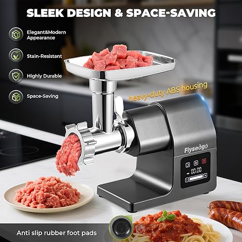 Miniatura 4 de Picadora de carne eléctrica de 3200 W, control táctil digital, comercial, resistente, molinillo de carne y relleno de salchichas, kit Kubbe para uso