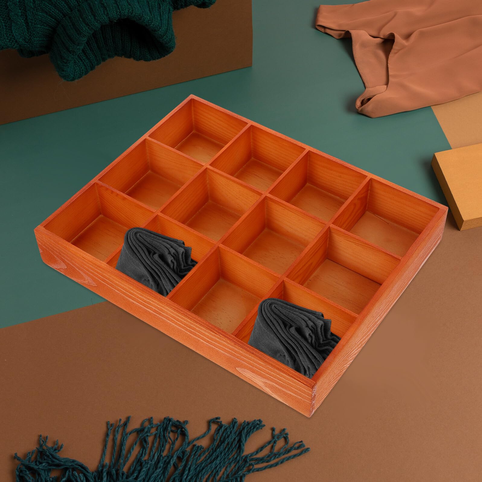 Hohopeti Schubladeneinteiler Modernes Design für Socken und Unterwäsche Holz mit 12 Fächern Kommode Organizer mit Multifunktionaler Nutzung für Schrank und Schublade