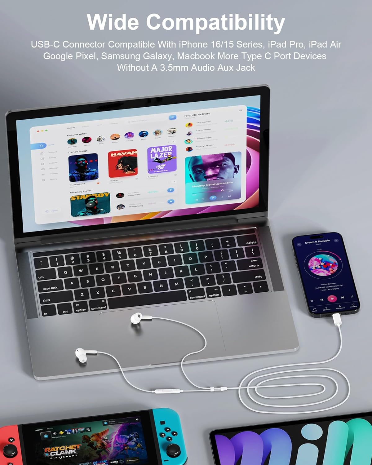 iPhone 17 16 USB C Wired Headphones with Microphone, Noise Cancelling Earbuds USBC for iPhone 16e 16 Pro Max 15 Plus, Samsung Galaxy Bud S25 Ultra Apple Wired Ear Buds in-Ear Type C Plug Earphones Mic - 6