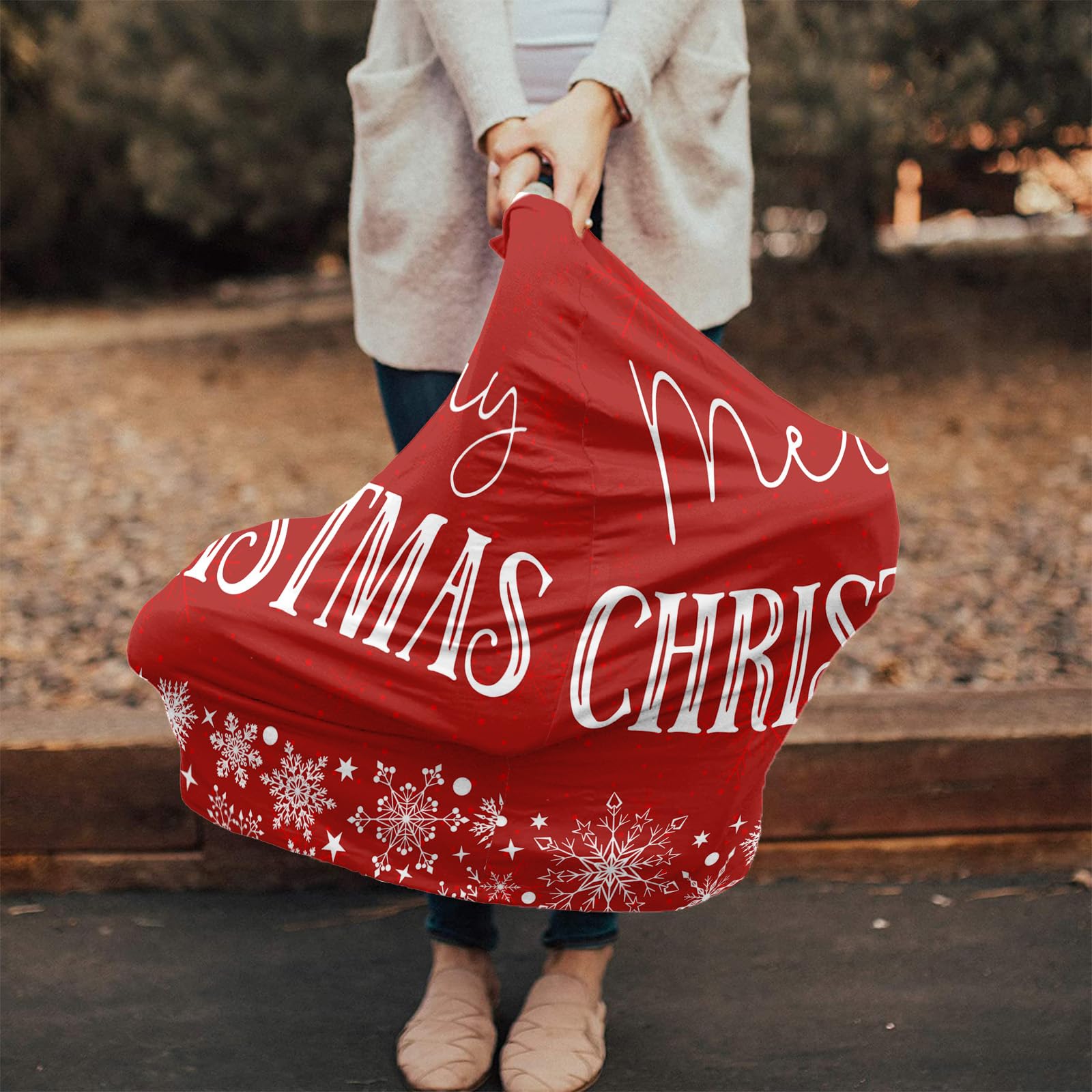 Nursing Cover for Breastfeeding Scarf, Merry Christmas Snowflake Red Baby Car Covers Super Soft Multi Use for Canopy Shopping Cart Cover Blanket Stroller Cover