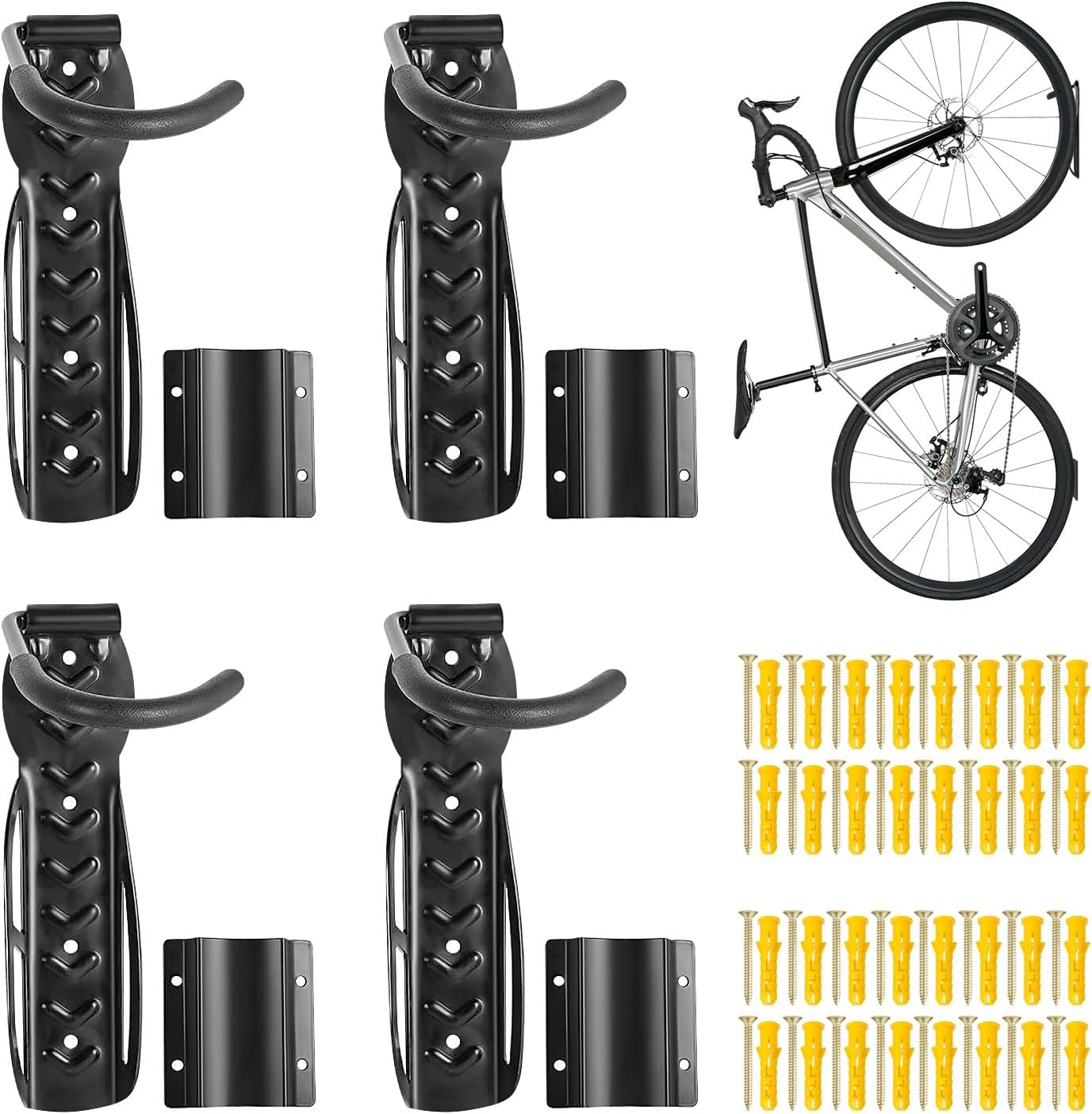 monTEK Soporte de Pared Giratorio para Bicicleta, Soporte Vertical de Pared para Bicicletas de Montaña, Carretera, hasta 30 kg, Colgar Bici Pared, Gancho Bicicleta para Garaje (2 Paquete