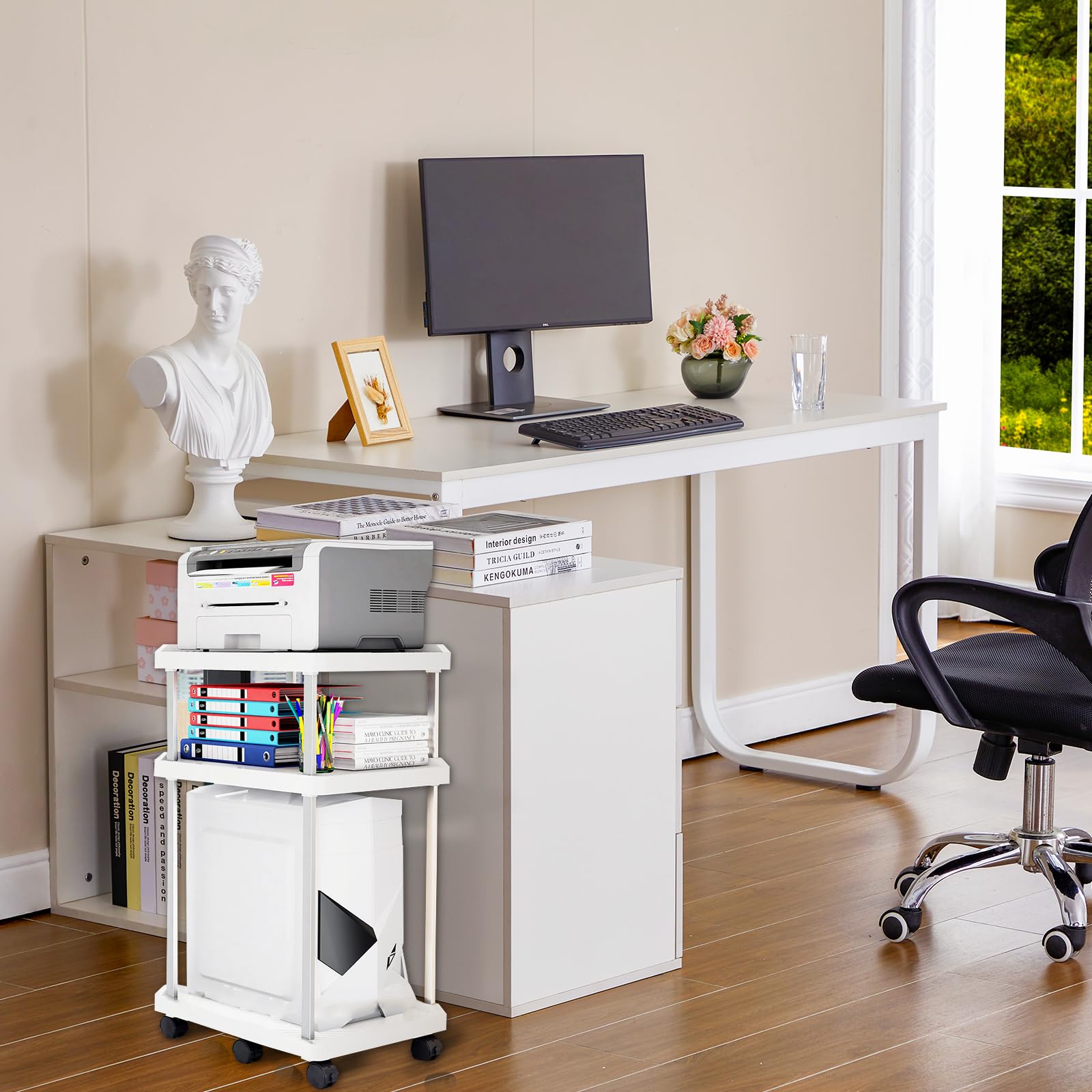 Computer Tower Ständer mit Rollen, PC-Tower-Ständer 3 Schicht, Mobiler PC-Gehäuseständer, ATX-Gehäuse CPU Halter, Weiß