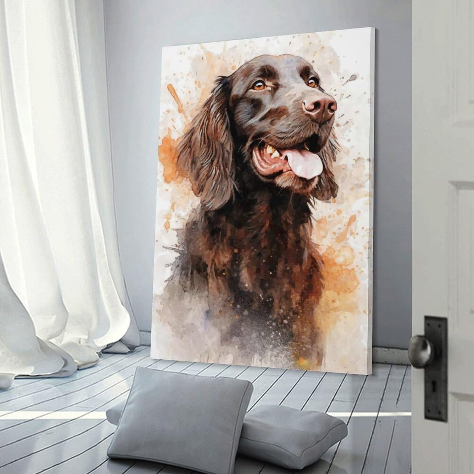 Junmoney Frame-Style-8 Brown Flatcoated Retriever Decorative Wall Artwork, 20X30inch(50X75cm), For Living Spaces, Bedrooms Or Relaxed Rooms, Modern Wall Decor For Cosy Interiors