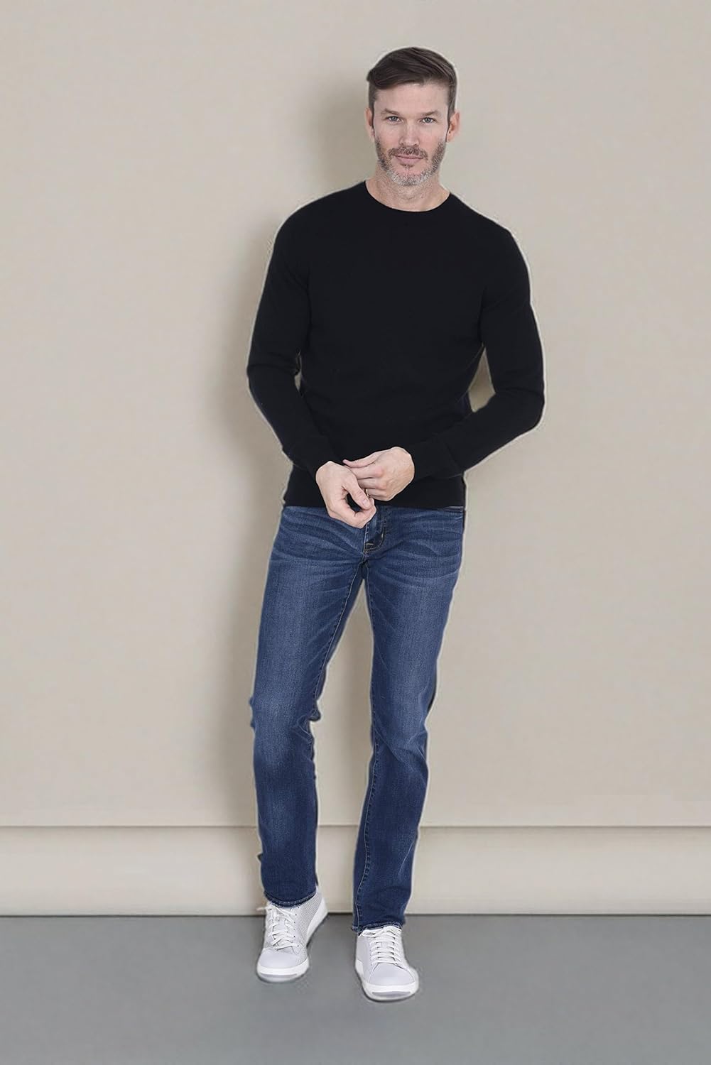 Cashmeren Men's Basic Crewneck Sweater 100% Pure Cashmere Long Sleeve Round Neck Pullover - Image 5