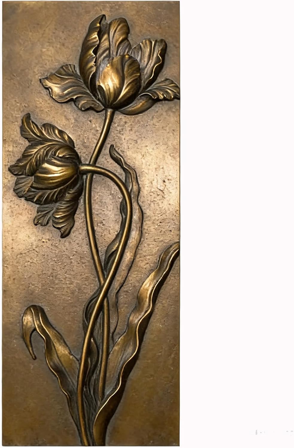 EvruCexul Vintage Floral Wall Sculpture, Antique Bronze Resin Wall Art with Ornate Botanical Design, Decorative Wall Plaque for Elegant Home Décor (Tulip+Rose+Flower3)