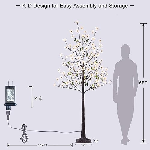 Miniatura 7 de LIGHTSHARE - Árbol de flores de cornejo iluminado de 6 pies con 120 luces blancas cálidas, planta artificial con bayas para decoración en primavera,