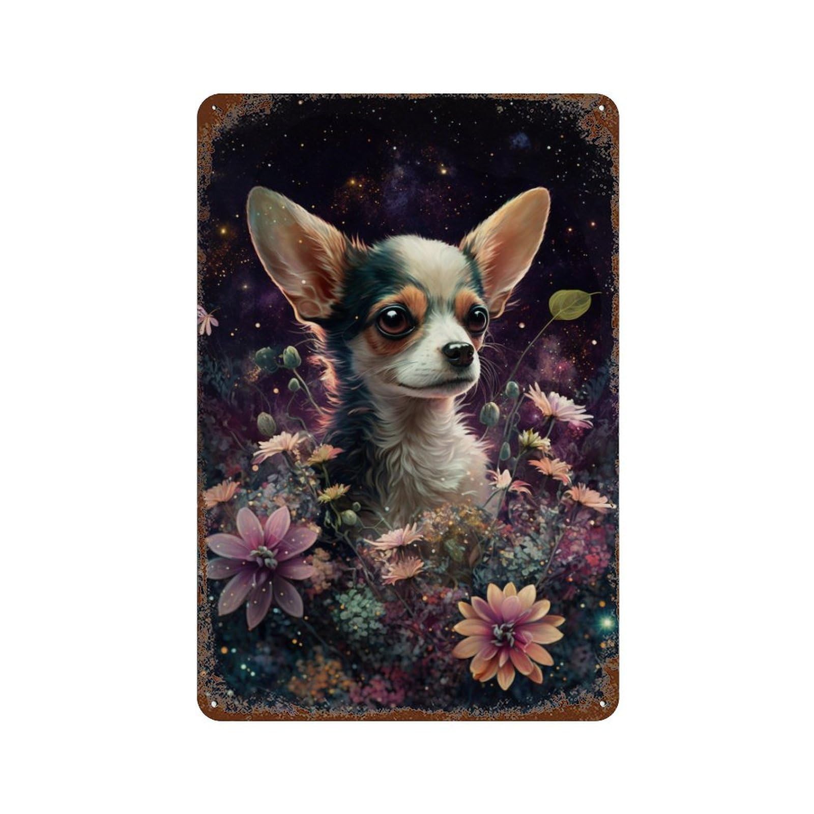 Chihuahua in Starry Garden Vintage Rust Metal Sign 11.8"x7.9", Shabby Chic Decor for Living Room, Hallway And Home Decor