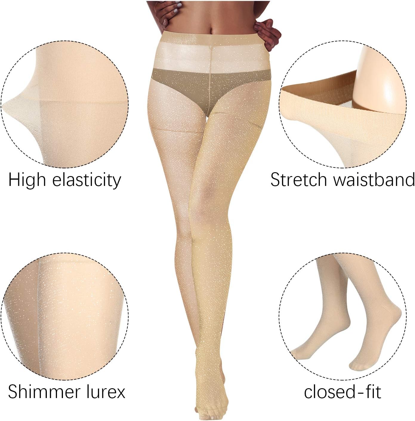 SATINIOR 3 Pairs Metallic Tights Women's Shimmer Tights Shiny Elastic High Waist Pantyhose for Valentine Dating Outfit - Image 2