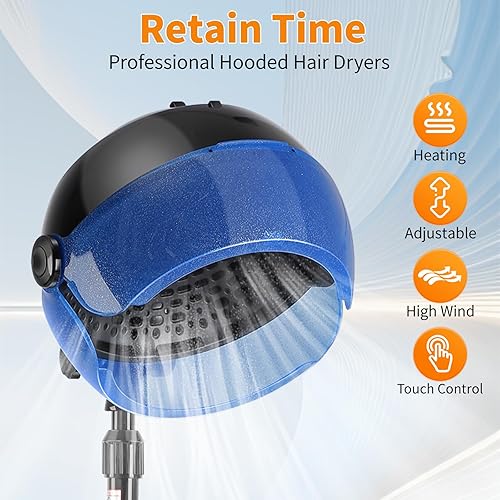 Miniatura 7 de Retain Time Secador de pelo con capucha, secador de pelo vertical con capucha sobre ruedas, controles táctiles y tres temperaturas para elegir,