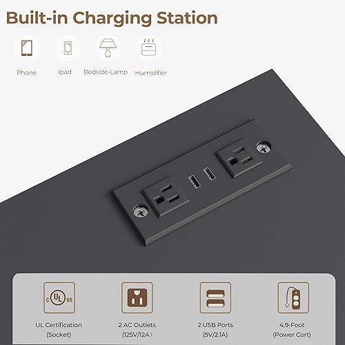 Miniatura 5 de BEWISHOME Cómoda negra para dormitorio con estación de carga y luces LED, cómoda de 6 cajones, cómodas de madera para armario, cómodas modernas con