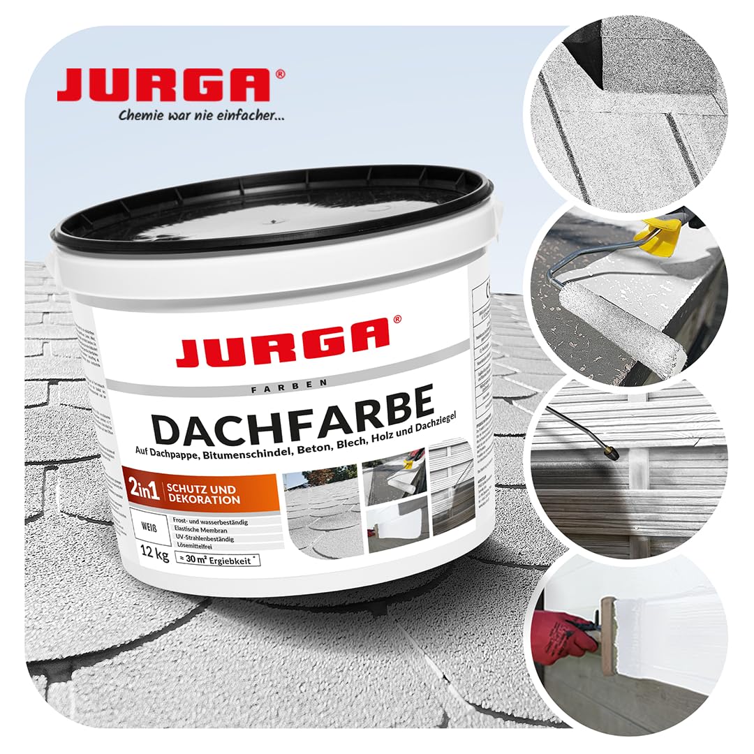 JURGA Dachfarbe 12 Kg Weiß 2 in 1 Deko & Schutz UV- und Witterungsbeständig