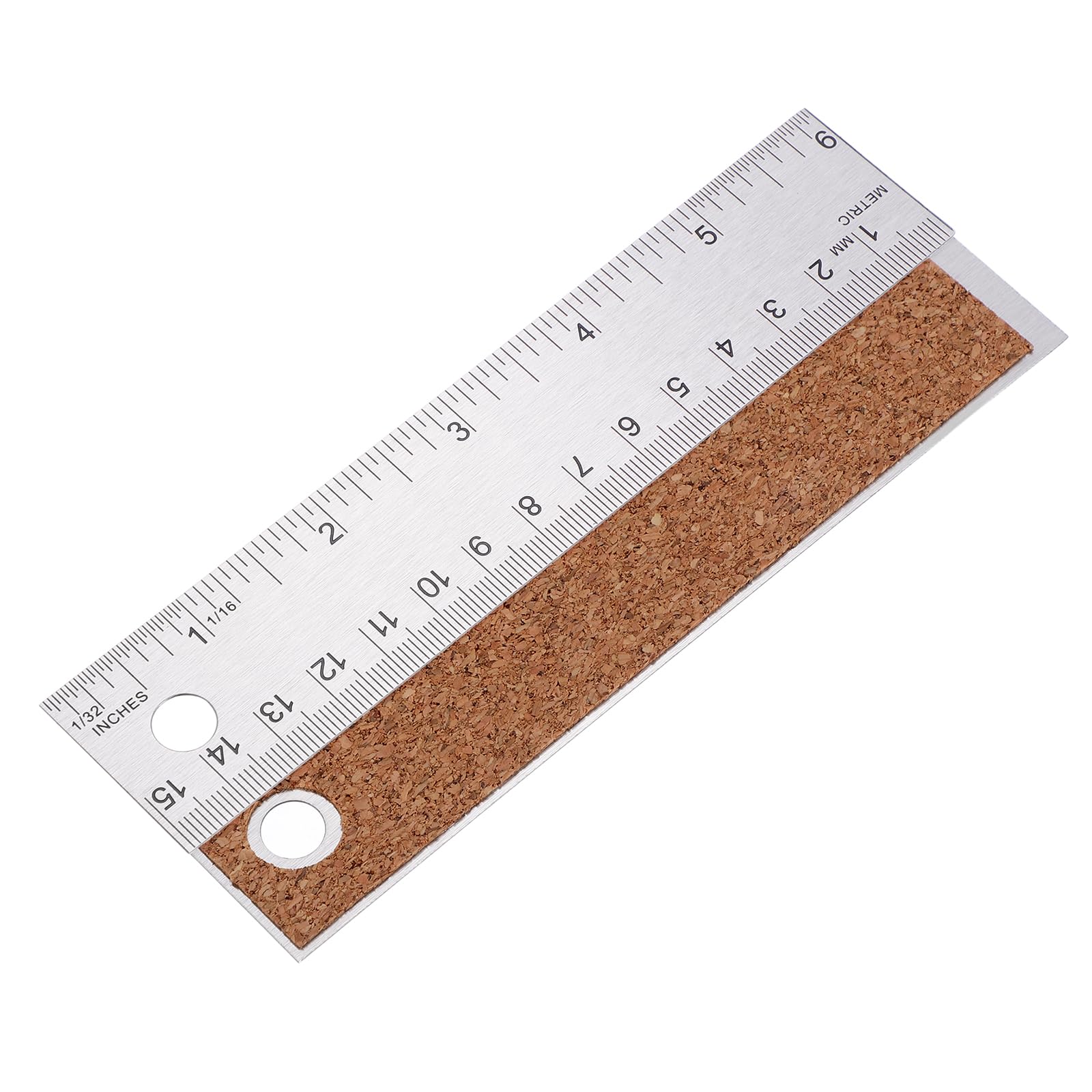 sourcing map Stainless Steel Rulers with Cork Backing 15cm/6" Inch and Metric Precision Metal Ruler Straight Edge Measuring Tool for Office Engineering Tools