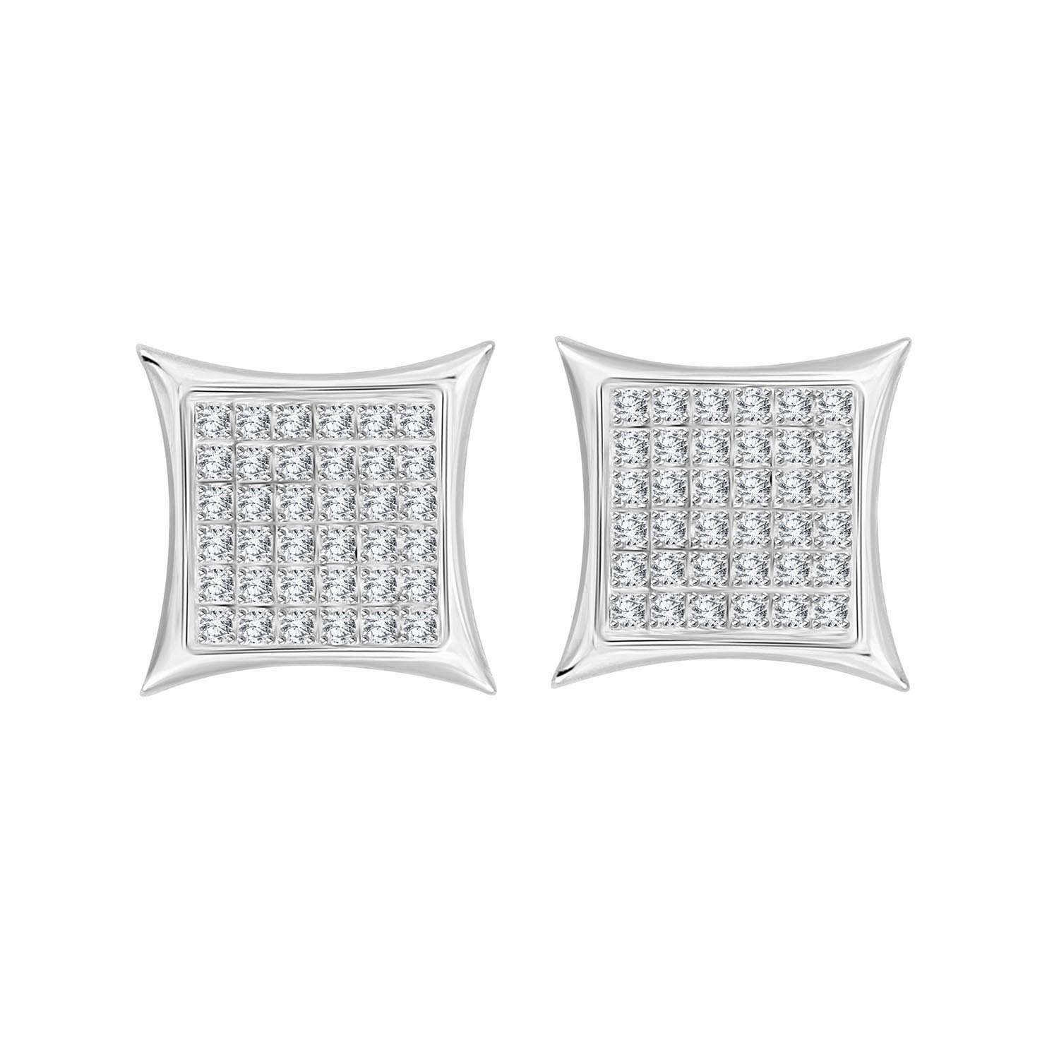 Round Diamond Square Cluster Yuva Kite Stud Earrings With Screw Back Sterling Silver (1/4cttw, I-J Color, I2-I3 Clarity)