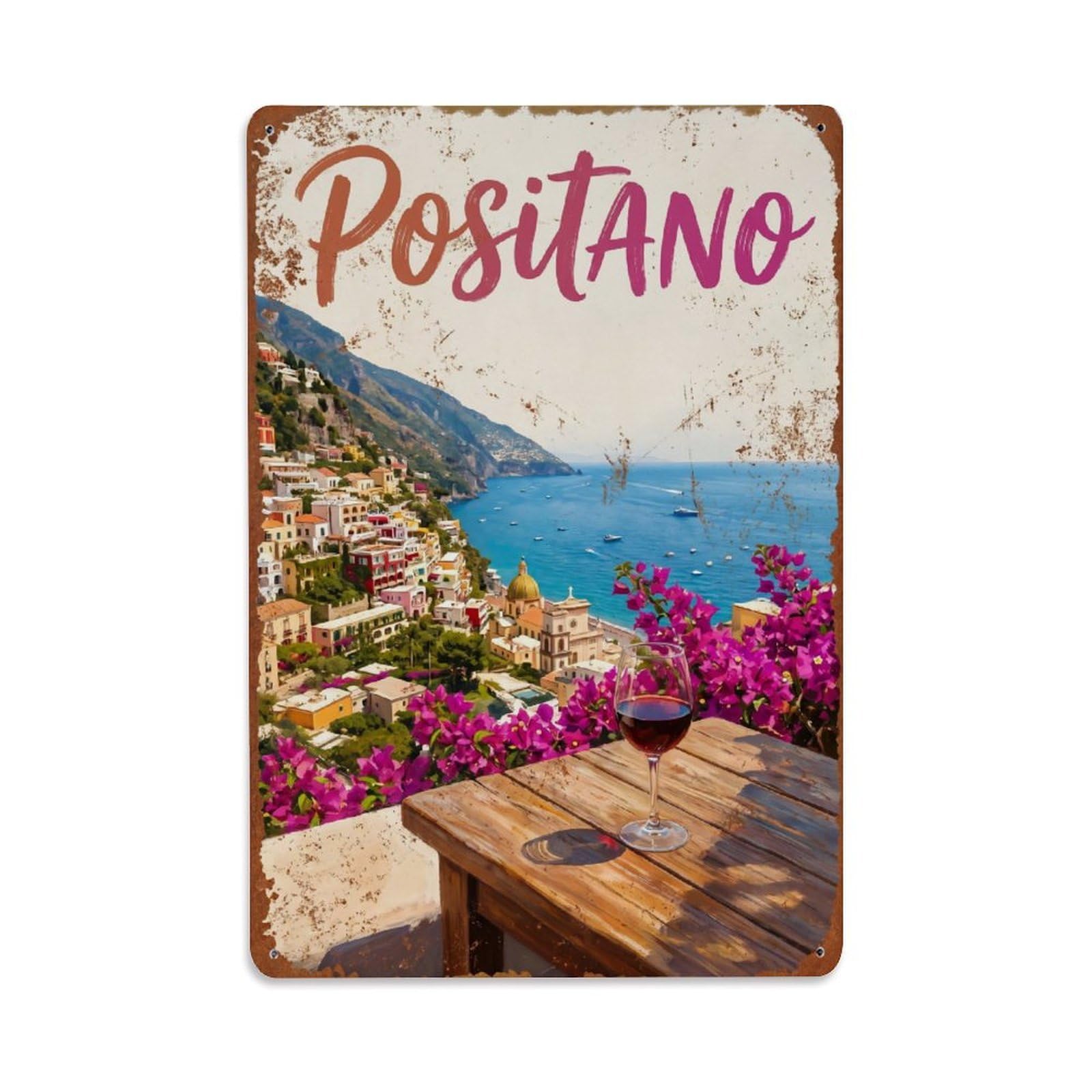Vintage Travel Positano Italy Terrace Metal Tin Sign