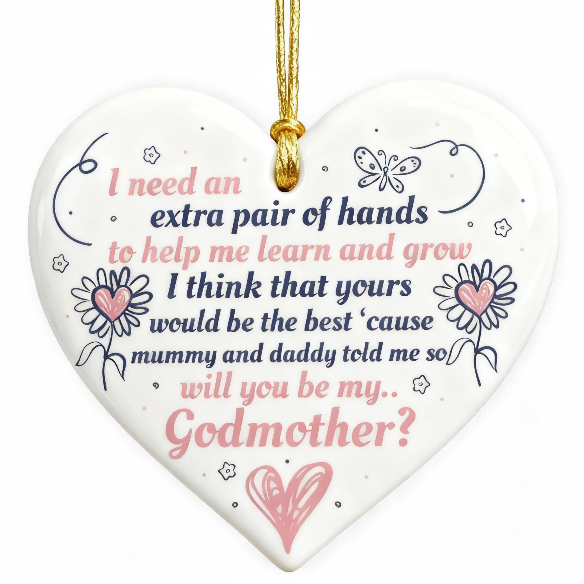 Dwuent White. Will You Be My Godmother, Godmother Gifts, Godparent Proposal Heart Plaque - Christening Gift, White Acrylic, Heart Plaque Keepsake (7.3Cm*6.8Cm)