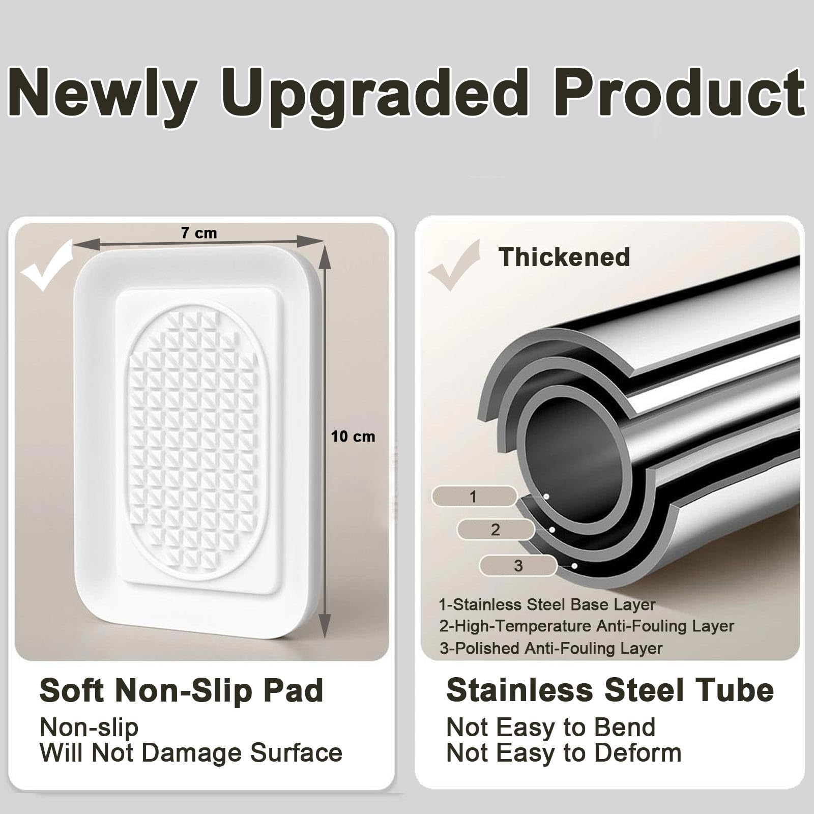 Barra de ducha ajustable sin taladro, acero inoxidable, 5075 cm Φ33 mm, perfecta para baño, dormitorio, sala de estar, fácil instalación, duradera y elegante