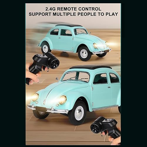 Miniatura 5 de Auto a control remoto, escala 116 Classic Beetle 1950, modelo de juguete para niños, 2.4 GHz, 4 canales, tracción trasera, con luces LED y batería