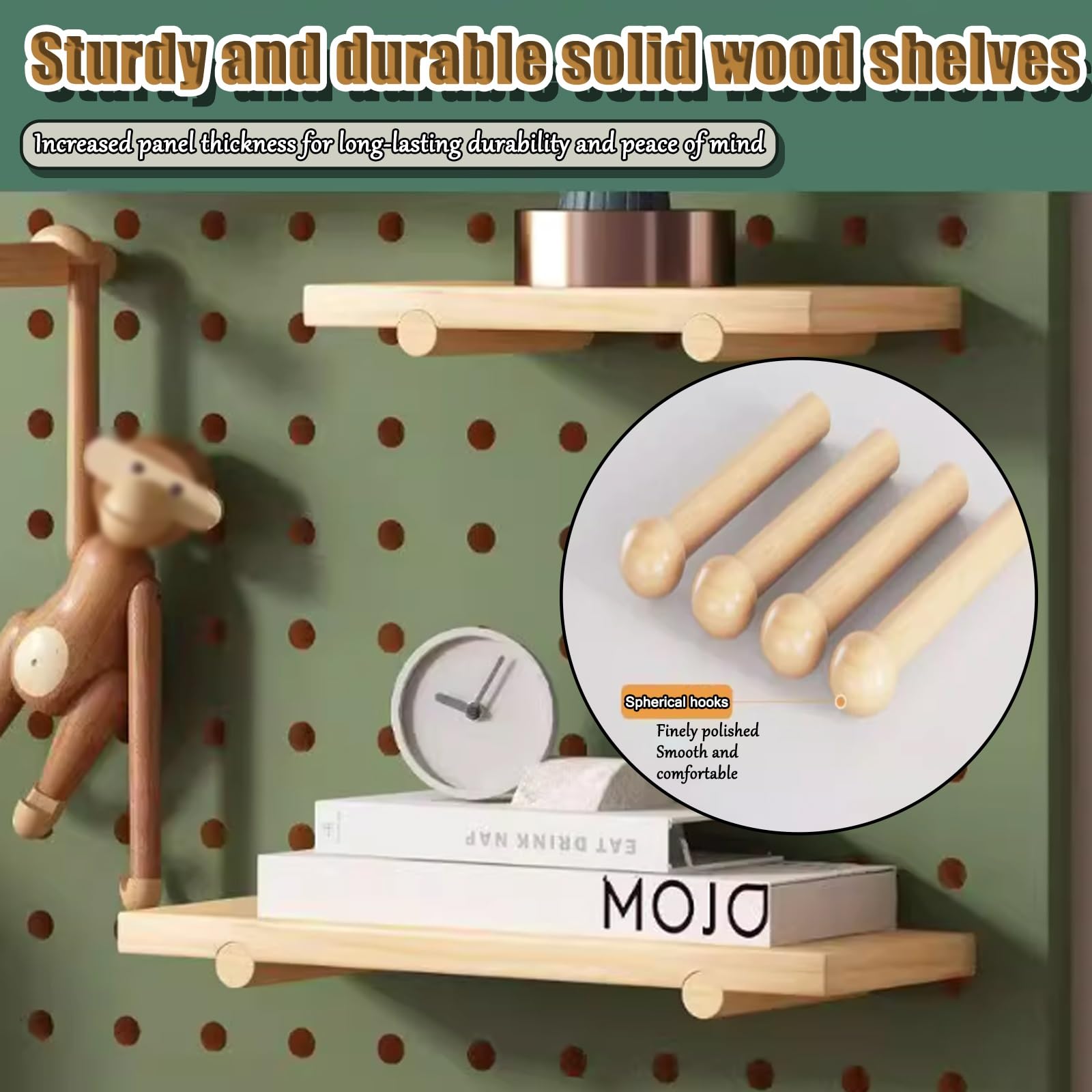 Kit organizador de madera con ganchos para garaje, almacenamiento de herramientas de pared y decoración del hogar, panel de exhibición de bricolaje