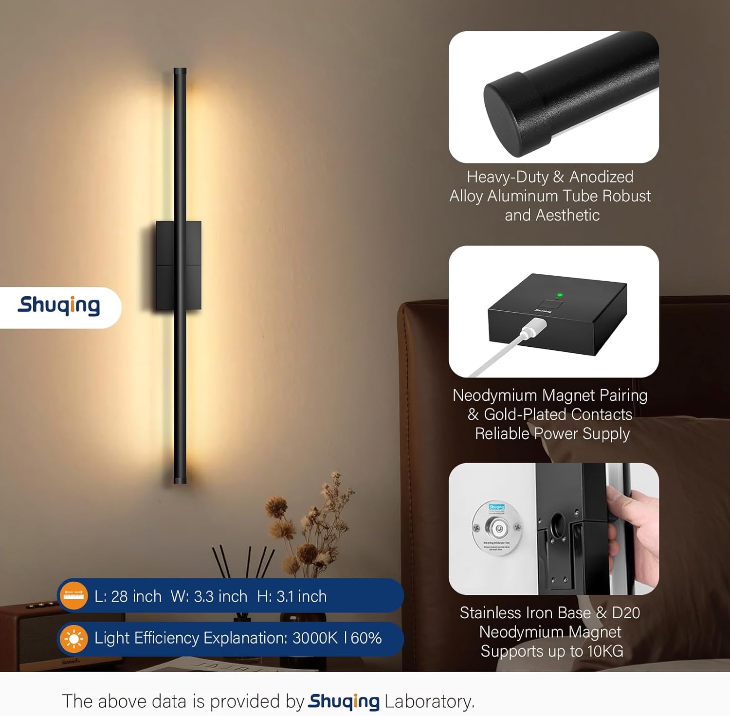 Magnetic Detachable Wall Sconces Set of Two,8000mAh Battery Packs Design, NO-Leveling Mount,No More Removal Hassle or Flickering Light,Mood Lighting for Living Room,Bedroom (Obsidian Black Aluminum)