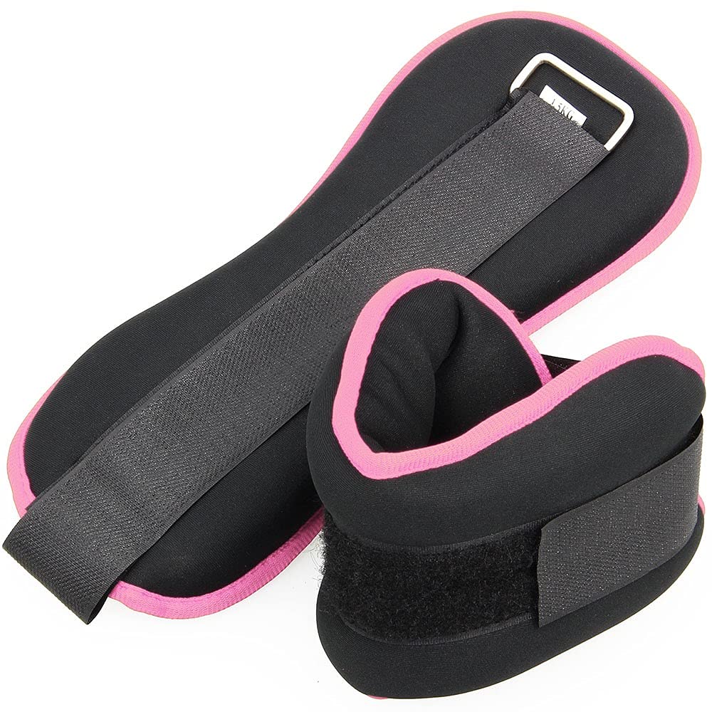 Ankle Wrist Fitness Weights Set Men Women Adjustable Strap Training Gym 1Kg 2kg 3kg 4kg 5kg Compact Iron (5kg (2x 2.5kg), Pink & Black)