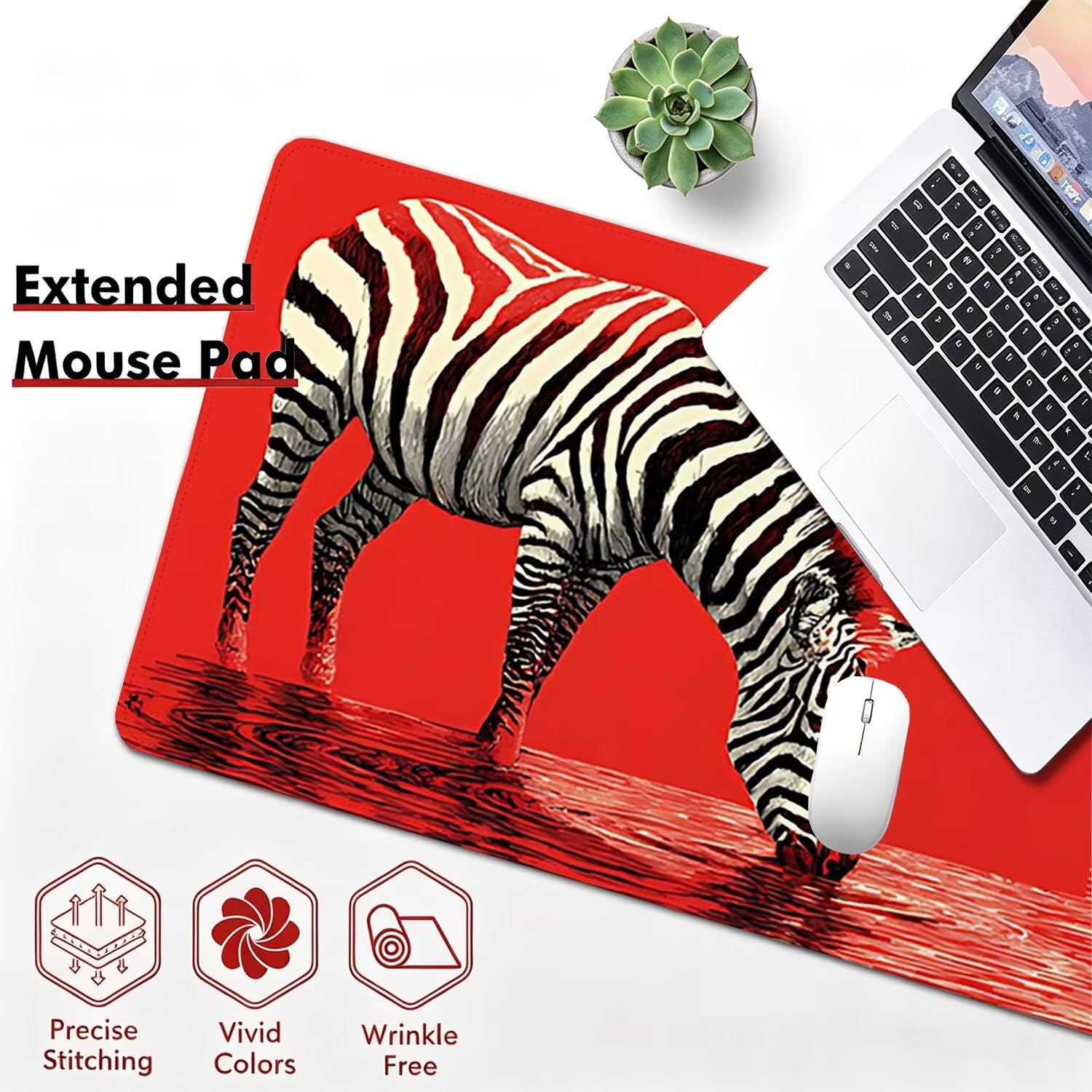 Tappetino Mouse Gaming XXL, Mousepad 1200x600x4mm rosso zebra 0x0-249 | Tappetino Scrivania con Base in Gomma Antiscivolo Bordi Cuciti per Computer, PC, Migliora la Precisione e la Velocità